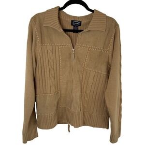 Designers Studio Originals Tan Leather Patchwork Zip Jacket M Equestrian